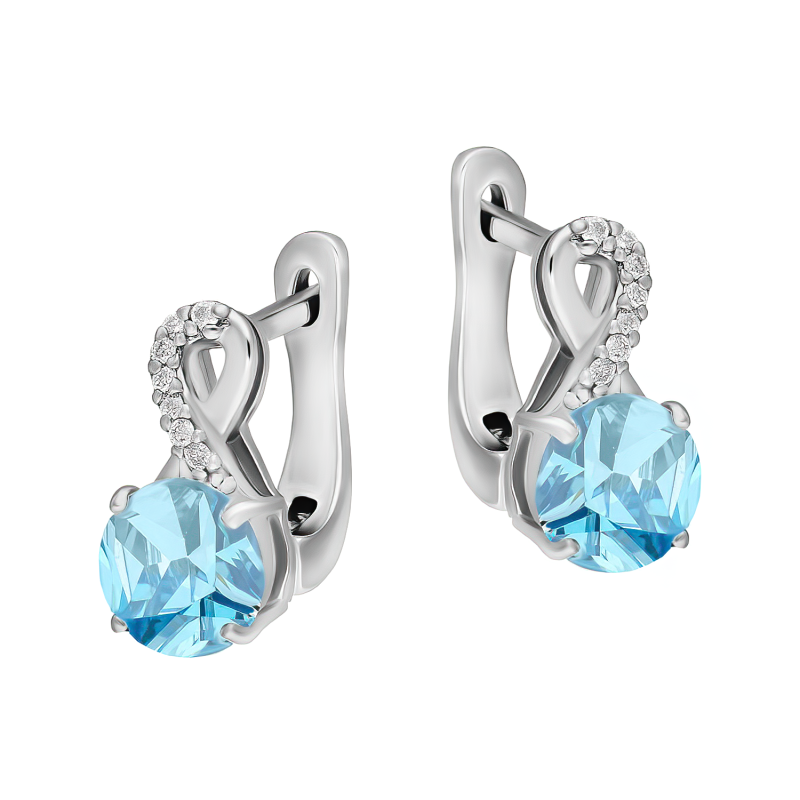 Kolczyki srebrne z topazem i diamentami laboratoryjnymi/ang.zap. AT CVD-3441-E-BT próba 925