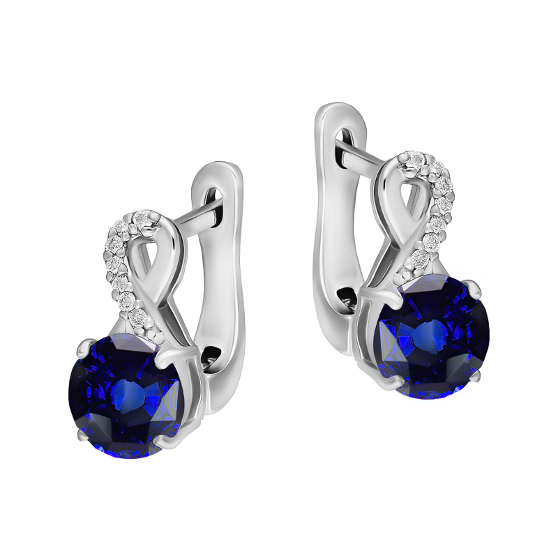 Kolczyki srebrne z szafirem i diamentami laboratoryjnymi/ang.zap. AT CVD-3441-E-BS próba 925