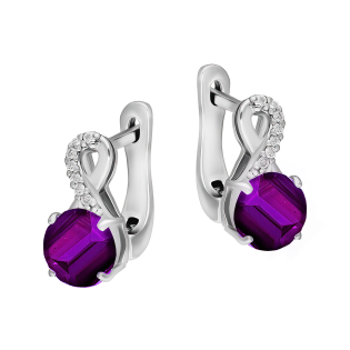 Kolczyki srebrne z ametystem i diamentami laboratoryjnymi/ang.zap. AT CVD-3441-E-AM próba 925