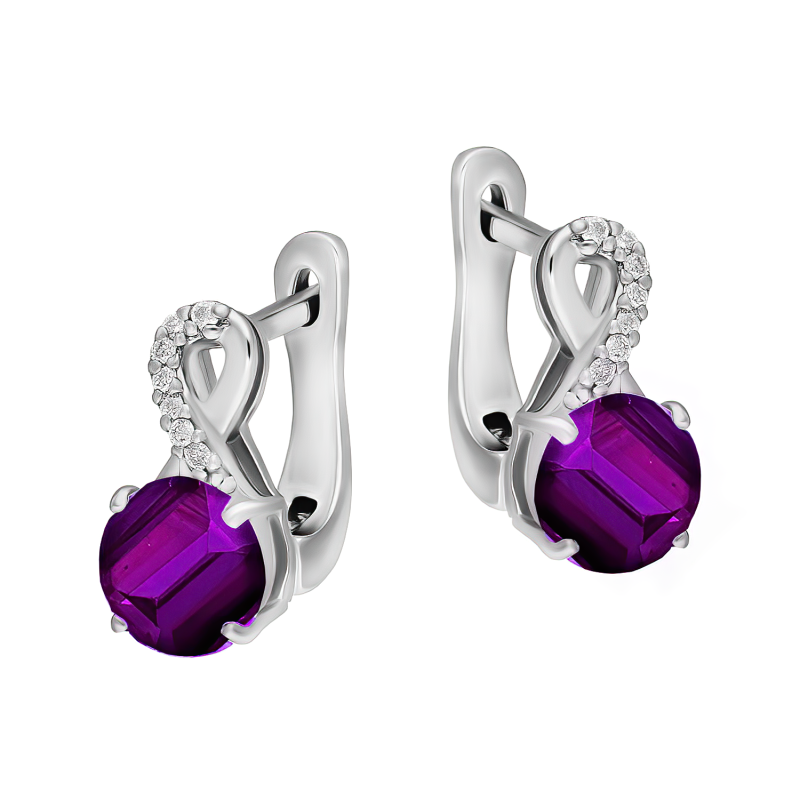 Kolczyki srebrne z ametystem i diamentami laboratoryjnymi/ang.zap. AT CVD-3441-E-AM próba 925