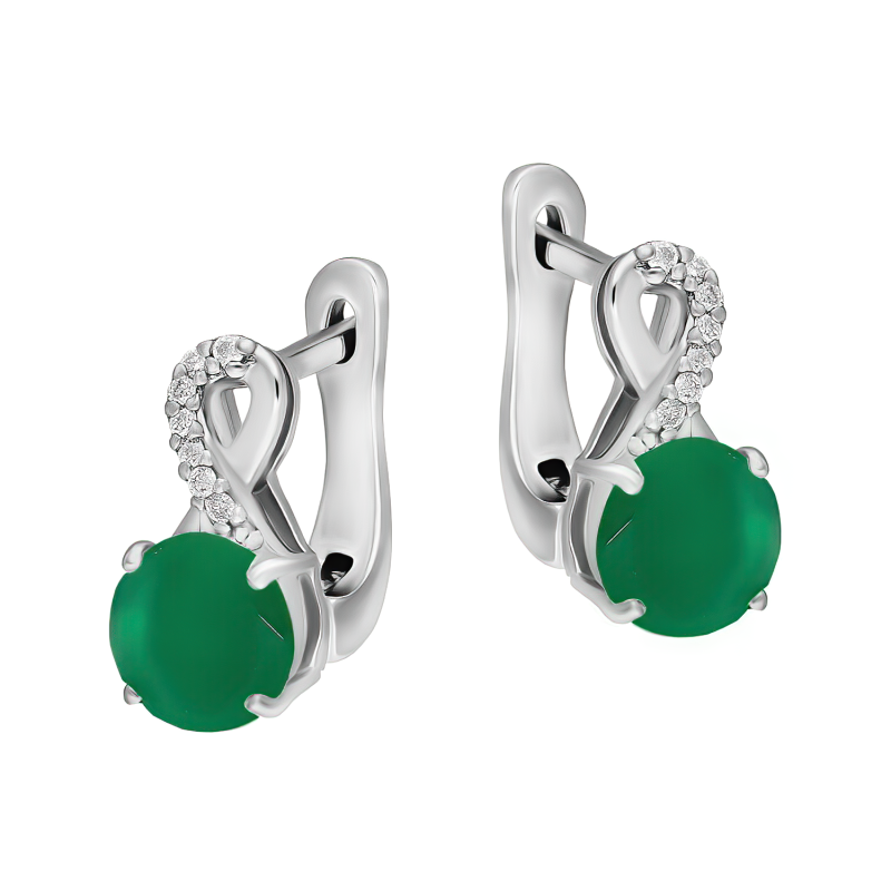 Kolczyki srebrne z agatem i diamentami laboratoryjnymi/ang.zap. AT CVD-3441-E-AG próba 925