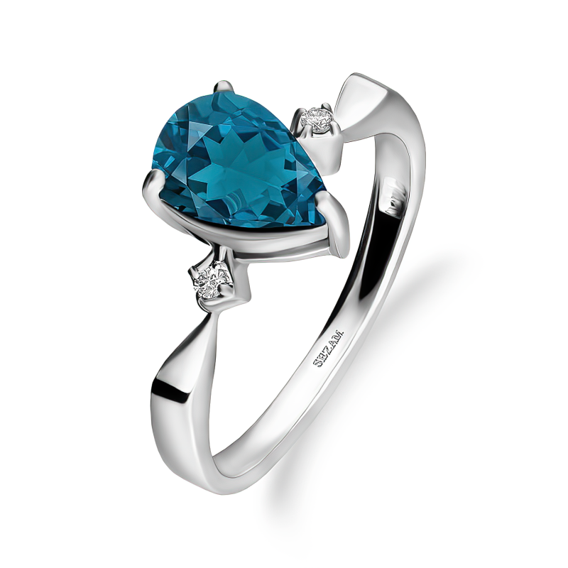 Pierścionek srebrny z topazem London Blue w kształcie kropli LB 2,52ct AT CVD-3394-R-TLB próba 925