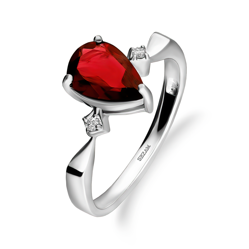 Pierścionek srebrny z rodolitem w kształcie kropli AT CVD-3394-R-RD próba 925