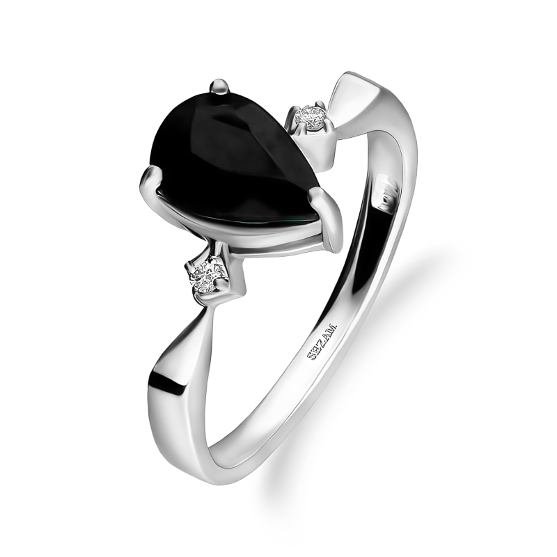 Pierścionek srebrny z onyksem w kształcie kropli AT CVD-3394-R-OX próba 925