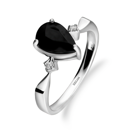 Pierścionek srebrny z onyksem w kształcie kropli AT CVD-3394-R-OX próba 925