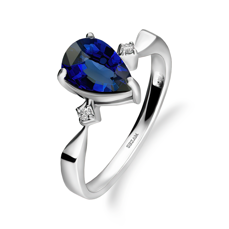 Srebrny Pierścionek z Szafirem Kropla i Diamentami - JubilerSezam.pl
