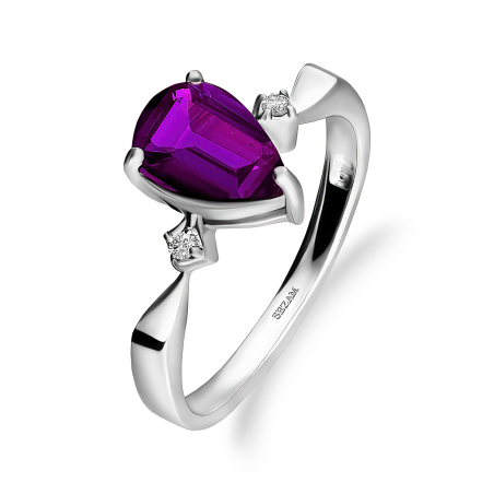 Pierścionek srebrny z ametystem w kształcie kropli AT CVD-3394-R-AM próba 925