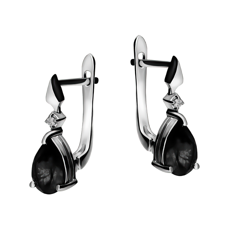 Kolczyki srebrne z onyksem w kształcie kropli/ang.zap. AT CVD-3394-E-OX próba 925