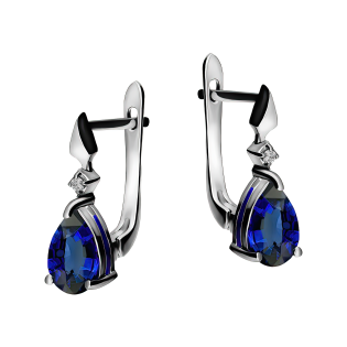 Kolczyki srebrne z szafirem w kształcie kropli/ang.zap. AT CVD-3394-E-BS próba 925