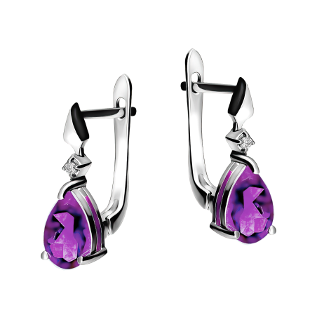 Kolczyki srebrne z ametystem w kształcie kropli/ang.zap. AT CVD-3394-E-AM próba 925