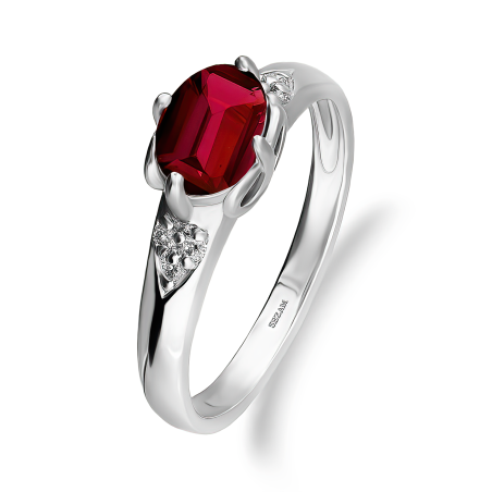 Pierścionek srebrny z owalnym rodolitem i diamentami lab AT CVD-3365-R-ROD próba 925
