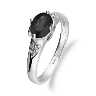Pierścionek srebrny z owalnym onyksem i diamentami lab AT CVD-3365-R-OX próba 925