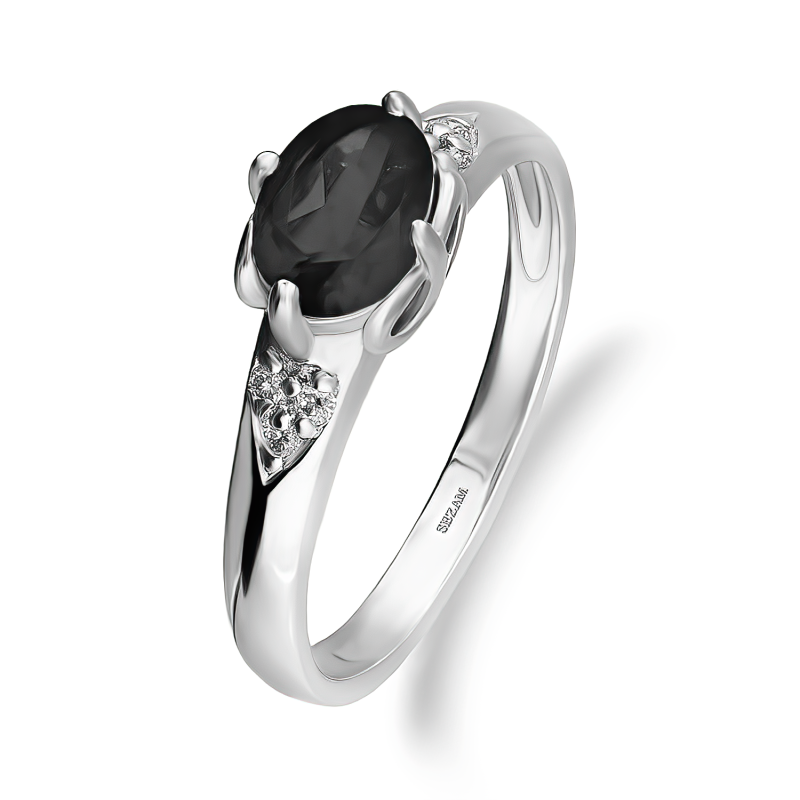 Pierścionek srebrny z owalnym onyksem i diamentami lab AT CVD-3365-R-OX próba 925