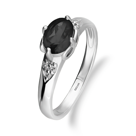 Pierścionek srebrny z owalnym onyksem i diamentami lab AT CVD-3365-R-OX próba 925
