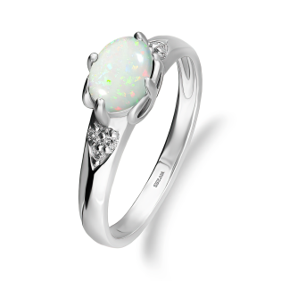 Srebrny Pierścionek z Opalem i Diamentami - JubilerSezam.pl