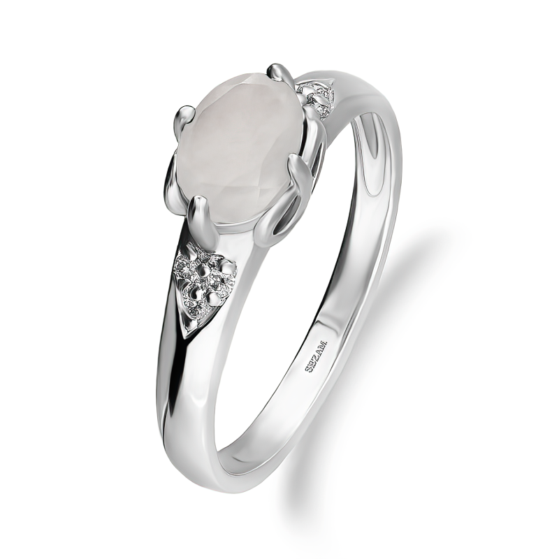 Srebrny Pierścionek z Kamieniem Księżycowym i Diamentami - JubilerSezam.pl