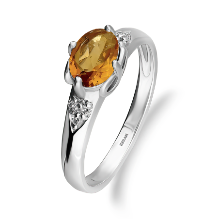 Srebrny Pierścionek z Cytrynem i Diamentami Lab - JubilerSezam.pl