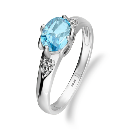 Pierścionek srebrny z owalnym topazem i diamentami lab AT CVD-3365-R-BT próba 925