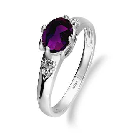 Srebrny Pierścionek z Ametystem i Diamentami Lab - JubilerSezam.pl