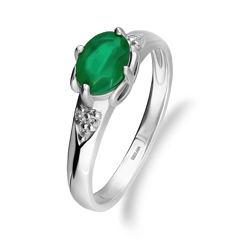 Pierścionek srebrny z owalnym agatem i diamentami lab AT CVD-3365-R-AG próba 925