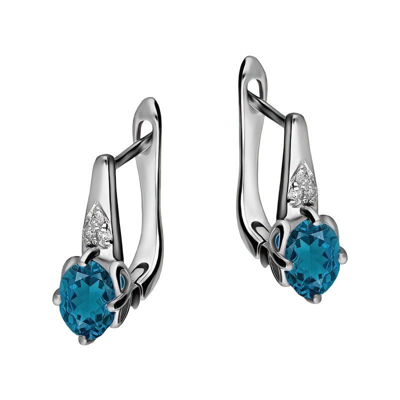 Srebrne Kolczyki z Topazem i Diamentami Lab. pr. 925 - JubilerSezam.pl