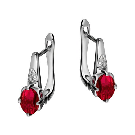 Kolczyki srebrne z owalnym rodolitem i diamentami lab/ang.zap. AT CVD-3365-E-ROD próba 925