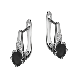 Kolczyki srebrne z owalnym onyksem i diamentami lab/ang.zap. AT CVD-3365-E-OX próba 925