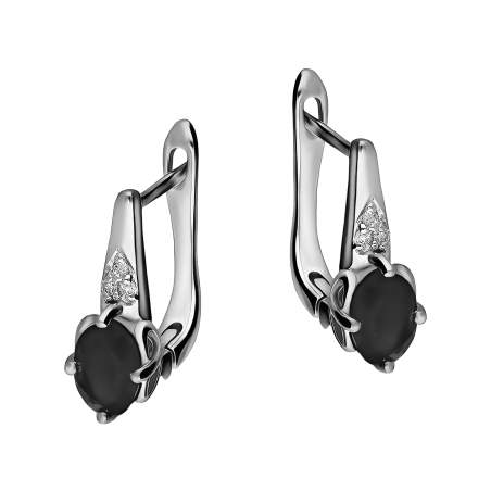 Kolczyki srebrne z owalnym onyksem i diamentami lab/ang.zap. AT CVD-3365-E-OX próba 925