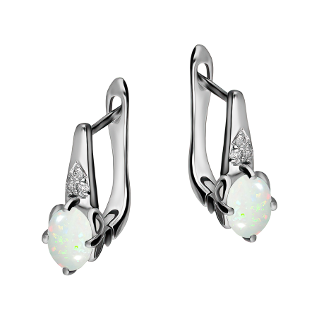 Kolczyki srebrne z owalnym opalem i diamentami lab/ang.zap. AT CVD-3365-E-OP próba 925