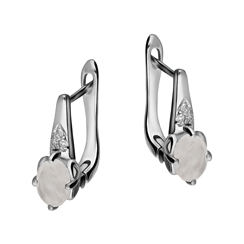 Srebrne kolczyki z kamieniem księżycowym i diamentami - JubilerSezam.pl