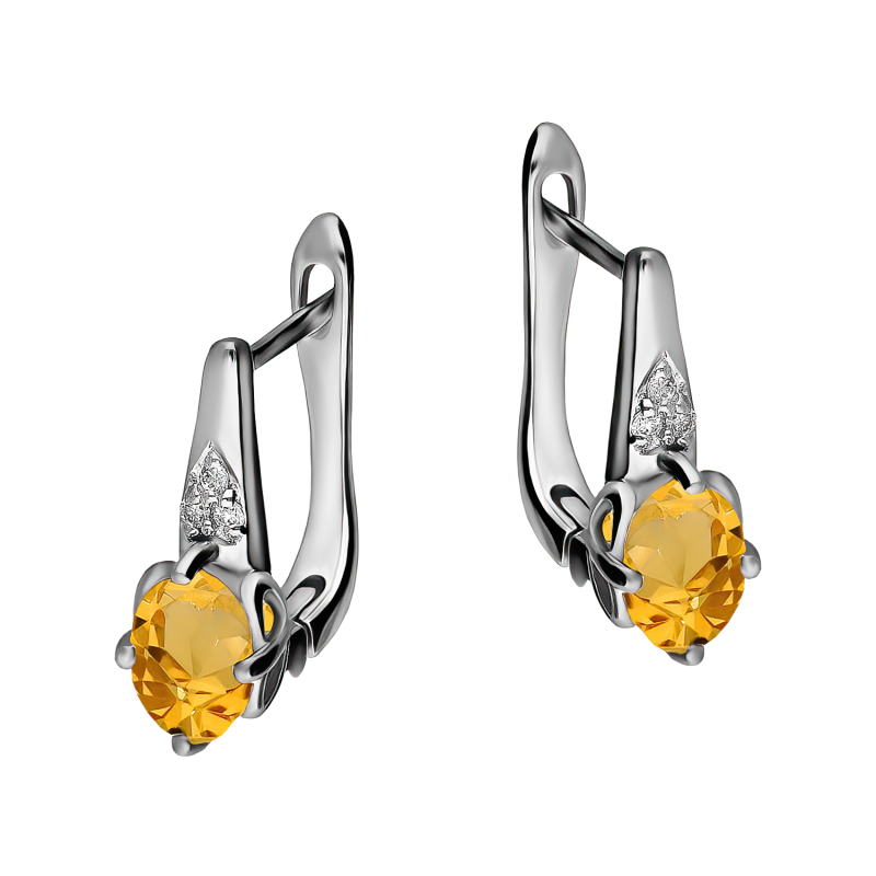 Kolczyki srebrne z owalnym cytrynem i diamentami lab AT CVD-3365-E-CI próba 925