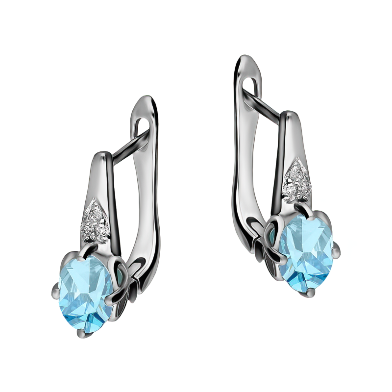 Kolczyki srebrne z owalnym topazem i diamentami lab/ang.zap. AT CVD-3365-E-BT próba 925