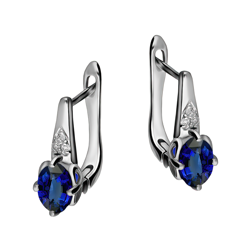 Kolczyki srebrne z owalnym szafirem i diamentami lab/ang.zap. AT CVD-3365-E-BS próba 925