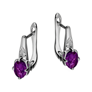 Srebrne kolczyki z ametystem i diamentami - JubilerSezam.pl