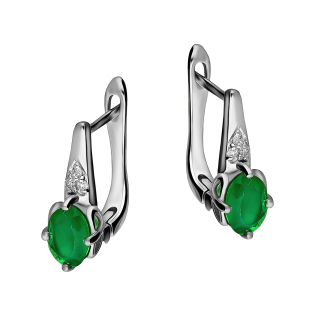 Kolczyki srebrne z owalnym agatem i diamentami lab/ang.zap. AT CVD-3365-E-AG próba 925