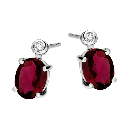 Kolczyki srebrne z rodolitem i diamentem laboratoryjnym/sztyft AT CVD-3338-E-ROD próba 925