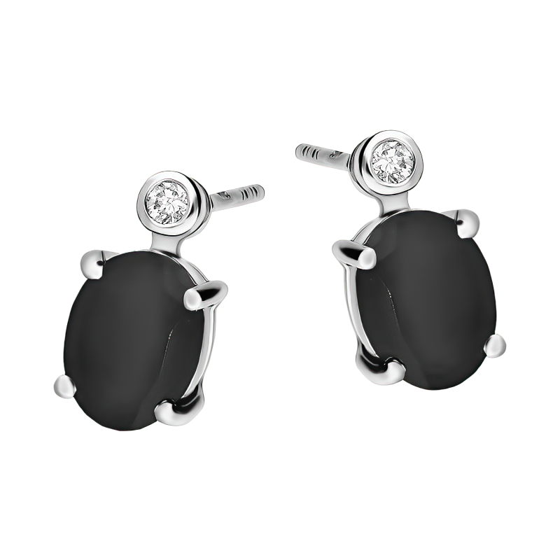 Kolczyki srebrne z onyksem i diamentem laboratoryjnym/sztyft AT CVD-3338-E-OX próba 925