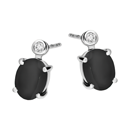 Kolczyki srebrne z onyksem i diamentem laboratoryjnym/sztyft AT CVD-3338-E-OX próba 925
