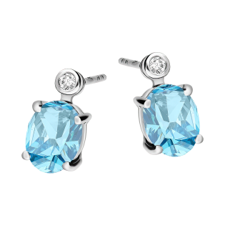 Kolczyki srebrne z niebieskim topazem i diamentem laboratoryjnym/sztyft AT CVD-3338-E-BT próba 925