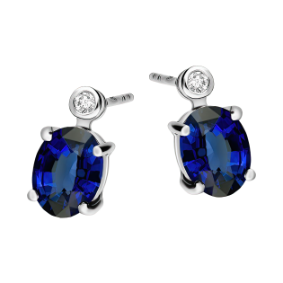 Kolczyki srebrne z niebieskim szafirem i diamentami laboratoryjnymi/sztyft  AT CVD-3338-E-BS próba 925