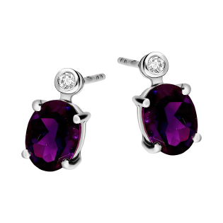 Kolczyki srebrne z ametystem i diamentami laboratoryjnymi/sztyft AT CVD-3338-E-AM próba 925