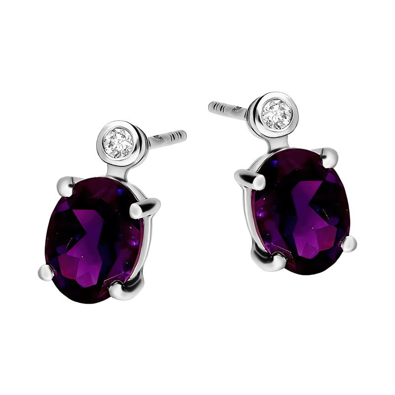 Kolczyki srebrne z ametystem i diamentami laboratoryjnymi/sztyft AT CVD-3338-E-AM próba 925