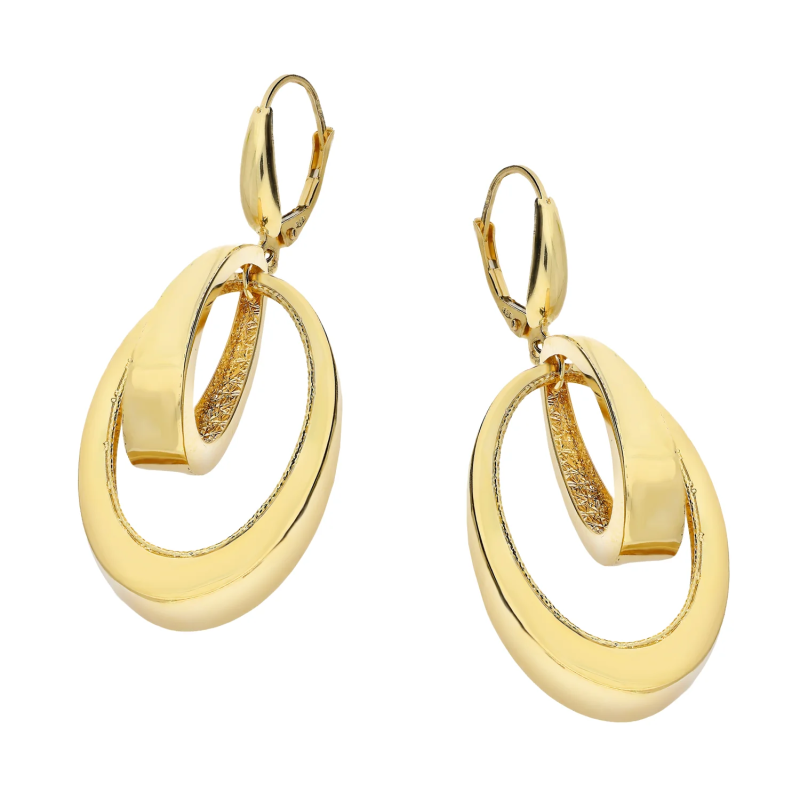 Kolczyki złote owal w owalu z ozdobnym grawerem próba 585