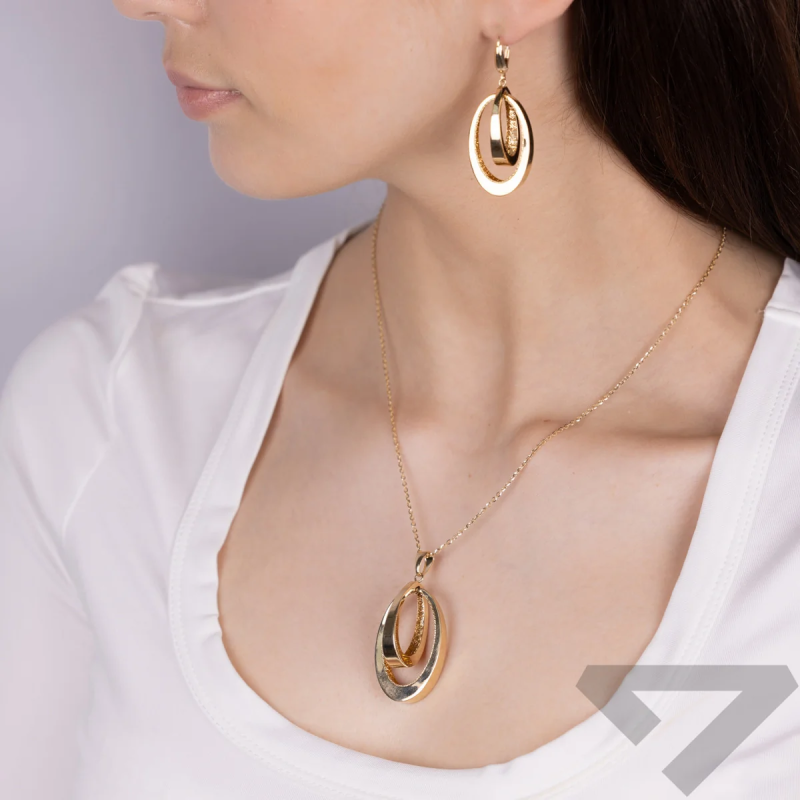 Kolczyki złote owal w owalu z ozdobnym grawerem próba 585