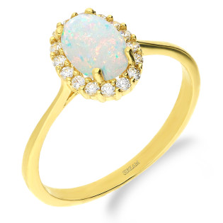 Pierścionek złoty z białym opalem jubilerskim i cyrkoniami OS 96-3063 OPL próba 585
