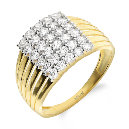 Pierścionek złoty z sześcioma rzędami białych cyrkonii próba 585