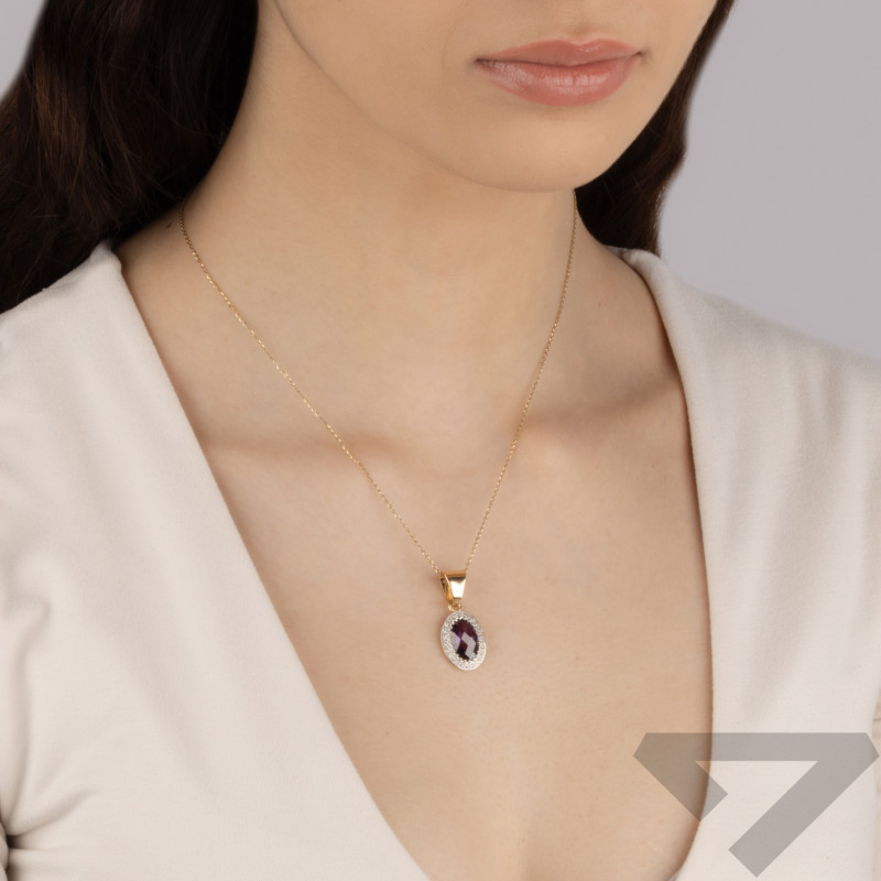 Zawieszka złota owalna markiza z fioletową cyrkonią próba 585