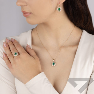 Kolczyki złote owalna markiza z zieloną cyrkonią próba 585