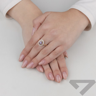 Pierścionek złoty owalna markiza z fioletową cyrkonią próba 585