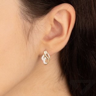 Kolczyki złote fala z białymi cyrkoniami